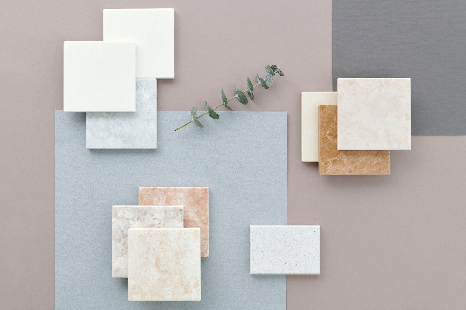 Door and stone samples on the studio bench